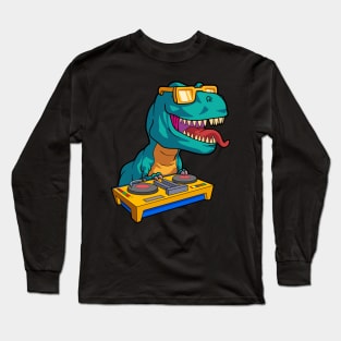 T-Rex DJ Party Club Funny Dino Disk Jockey EDM Dance Club Long Sleeve T-Shirt